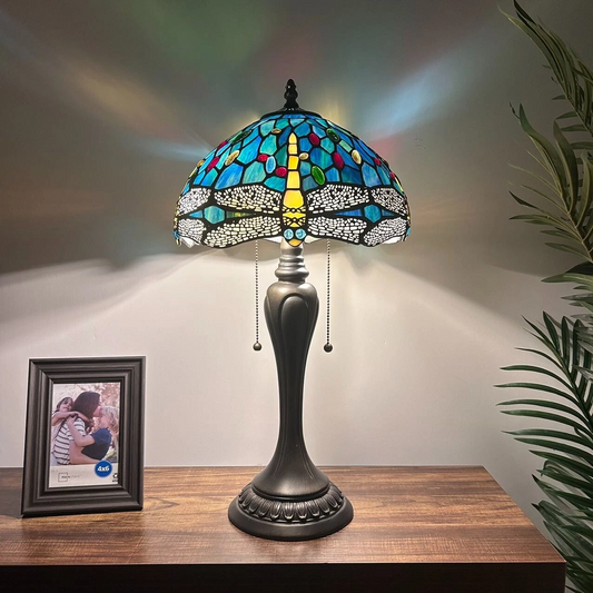 Tiffany-Style Stained Glass Table Lamp | Vintage Bedside Lamp for Home Decor | Handmade Stained Glass Lighting for Living Room & Bedroom