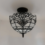 Tiffany-Style Stained Glass Ceiling Light – Colorful Mosaic Flush Mount Lamp for Hallway, Bedroom & Living Room