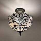 Tiffany-Style Stained Glass Ceiling Light – Colorful Mosaic Flush Mount Lamp for Hallway, Bedroom & Living Room