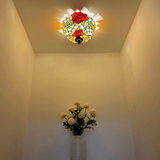 Tiffany-Style Stained Glass Ceiling Light – Colorful Mosaic Flush Mount Lamp for Hallway, Bedroom & Living Room