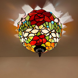Tiffany-Style Stained Glass Ceiling Light – Colorful Mosaic Flush Mount Lamp for Hallway, Bedroom & Living Room
