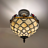 Tiffany-Style Stained Glass Ceiling Light – Colorful Mosaic Flush Mount Lamp for Hallway, Bedroom & Living Room