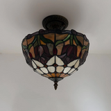 Tiffany-Style Stained Glass Ceiling Light – Colorful Mosaic Flush Mount Lamp for Hallway, Bedroom & Living Room