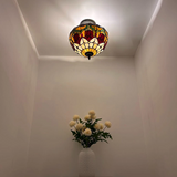 Tiffany-Style Stained Glass Ceiling Light – Colorful Mosaic Flush Mount Lamp for Hallway, Bedroom & Living Room