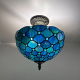 Tiffany-Style Stained Glass Ceiling Light – Colorful Mosaic Flush Mount Lamp for Hallway, Bedroom & Living Room