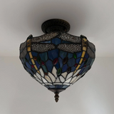 Tiffany-Style Stained Glass Ceiling Light – Colorful Mosaic Flush Mount Lamp for Hallway, Bedroom & Living Room