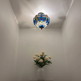 Tiffany-Style Stained Glass Ceiling Light – Colorful Mosaic Flush Mount Lamp for Hallway, Bedroom & Living Room