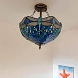Tiffany-Style Stained Glass Ceiling Light – Colorful Mosaic Flush Mount Lamp for Hallway, Bedroom & Living Room