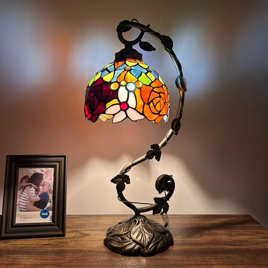 Tiffany-Style Stained Glass Table Lamp | Vintage Bedside Lamp for Home Decor | Handmade Stained Glass Lighting for Living Room & Bedroom